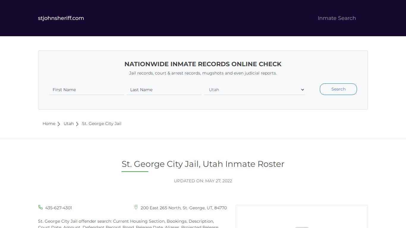 St. George City Jail, Utah Inmate Roster