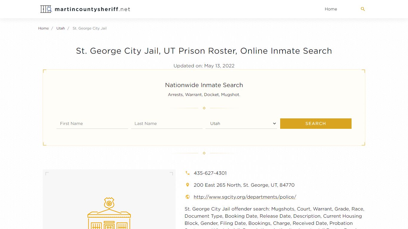 St. George City Jail, UT Prison Roster, Online Inmate ...