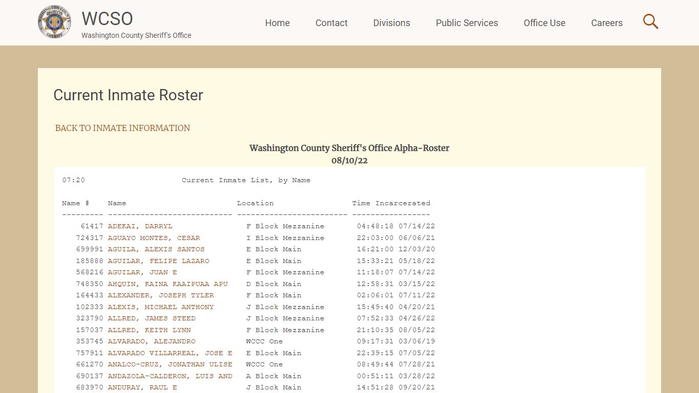 Current Inmate Roster | WCSO